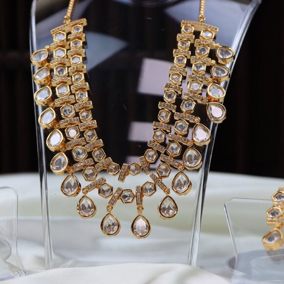 Grand Layered Kundan Necklace & Earrings Set, JP35 - Picture 6 of 10